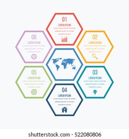 Vector illustration infographics six hexagons. Stock vector