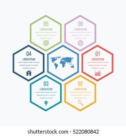Vector illustration infographics six hexagons. Stock vector