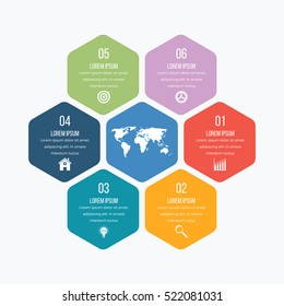 Vector illustration infographics six hexagons. Stock vector