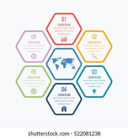 Vector illustration infographics six hexagons. Stock vector