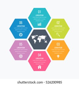 Vector illustration infographics six hexagons. Stock vector