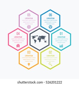 Ilustração vetorial infográficos seis hexágonos. Vetor de estoque