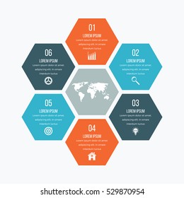 Vector illustration infographics six hexagons. Stock vector