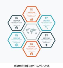 Vector illustration infographics six hexagons. Stock vector