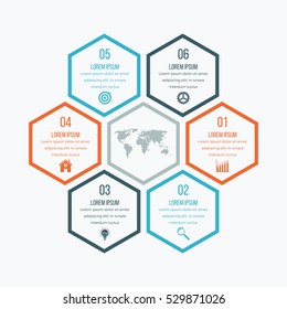 Vector illustration infographics six hexagons. Stock vector