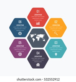 Vector illustration infographics six hexagons. Stock vector