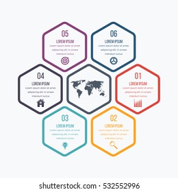 Vector illustration infographics six hexagons. Stock vector