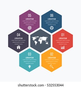 Vector illustration infographics six hexagons. Stock vector