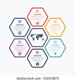 Vector illustration infographics six hexagons. Stock vector