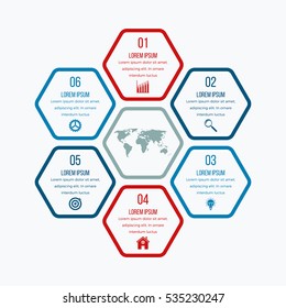 Vector illustration infographics six hexagons. Stock vector