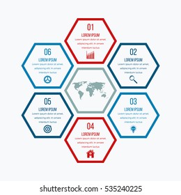 Vector illustration infographics six hexagons. Stock vector