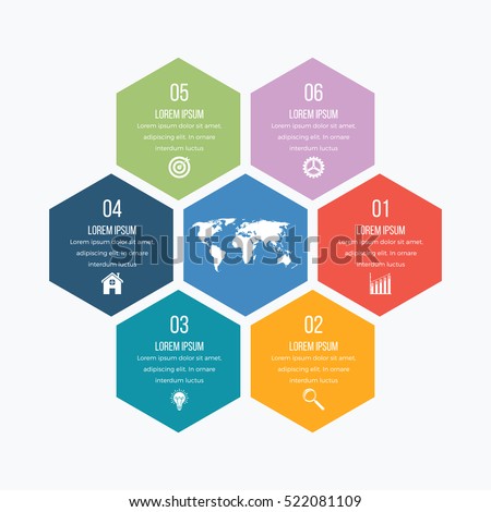 Vector illustration infographics six hexagons. Stock vector