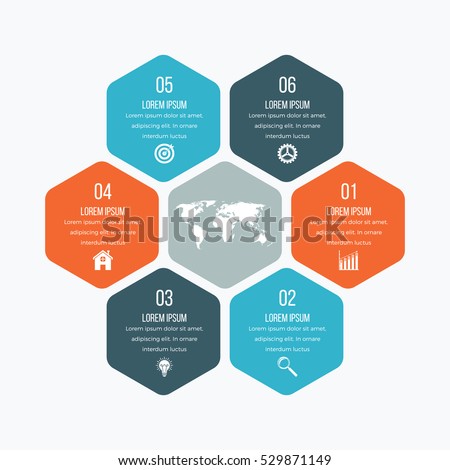 Vector illustration infographics six hexagons. Stock vector