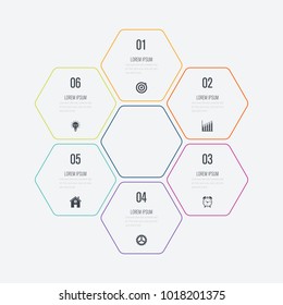 Vector illustration infographics six options. Data and information visualization. Dynamic infographics stylish geometric. element for design business invitations, gift cards, flyers and brochures