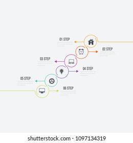 Vector illustration infographics six options. Data and information visualization. Dynamic infographics stylish geometric. element for design business invitations, gift cards, flyers and brochures