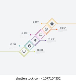 Ilustración vectorial infografía seis opciones. Visualización de datos e información. Infografía dinámica con estilo geométrico. elemento para el diseño de invitaciones de negocios, Tarjetas de regalo, folletos y folletos