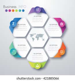 Ilustração vetorial infográficos seis opções. Modelo para brochura, negócios, web design