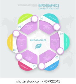 Vector illustration infographics six options. Template for brochure, business, web design