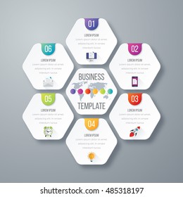 Infografiken der Vektorgrafik: sechs Optionen. Stock-Vektorgrafik