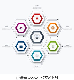 Vector illustration infographics six options. Data and information visualization. Dynamic infographics stylish geometric. element for design business invitations, gift cards, flyers and brochures