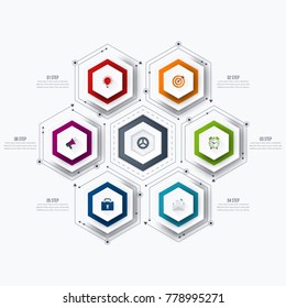 Vector illustration infographics six options. Data and information visualization. Dynamic infographics stylish geometric. element for design business invitations, gift cards, flyers and brochures