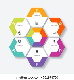 Vector illustration infographics six options. Data and information visualization. Dynamic infographics stylish geometric. element for design business invitations, gift cards, flyers and brochures