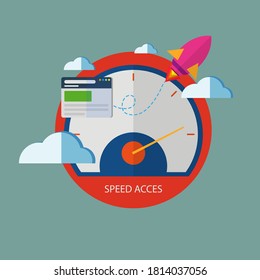 vector illustration, infographics, speedometer, speed acces, fast loading, flat design for your business, graphics for the website and internet, process start