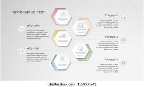 Vector illustration : Infographics template 5 options with hexagon and minimal style for workflow layout, diagram, number options, step up options, web design, presentations