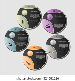 Vector illustration infographics template with 5 steps. 5 options. Can be used for infographics, banner, poster, web design, brochure, presentation