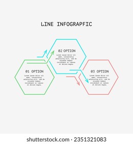 Plantilla de infografía de ilustraciones vectoriales con hexágonos finos. Blank para la presentación de ideas empresariales