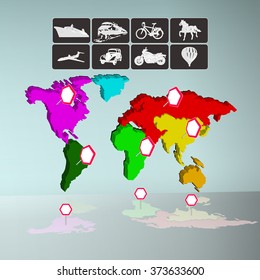 vector illustration infographics with transport icons world map and tapes for an inscription. All individual elements and can be moved as needed.