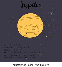 Vector illustration with information about Jupiter. Education poster for school about planet of Solar System