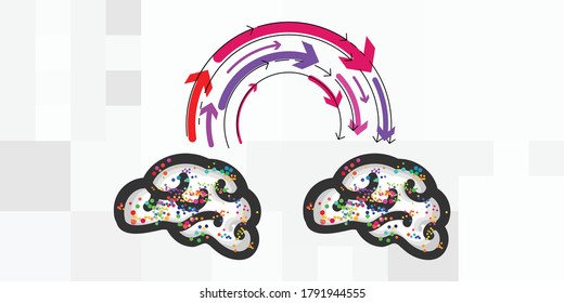 vector illustration information exchange between two brain activated spots