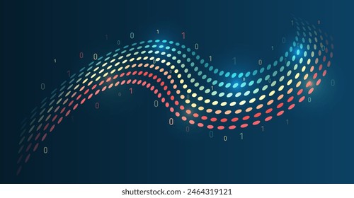 Ilustración vectorial, la información fluye sobre un fondo oscuro. Visualización de la ordenación de una Grande cantidad de datos. Proceso de análisis de información.