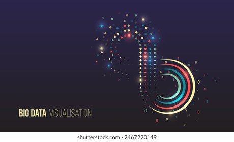 Vector illustration, information flow on a dark background. Visualization of sorting a large amount of data in the form of infinity. Process of information analysis. 