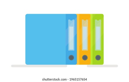 Vector illustration of information folders for the office. Reading literature. Folder for storing documents and contracts. Shelf with papers.
