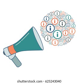 vector illustration of information marks symbols in circle shape design in blue color with loudspeaker