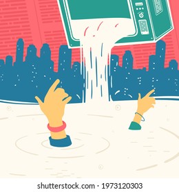 Vector Illustration Information Propaganda Drowns People