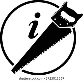 Ilustração vetorial de informações e ícone de serra com círculo, símbolo de corte, estilo de silhueta, conceito de ferramenta e elemento de design de edição