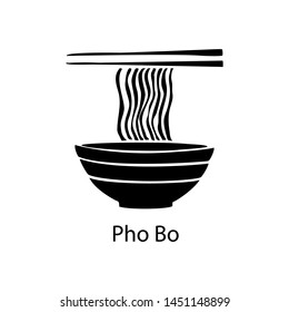 Vector illustration of ingredients for asian soup isolated on white. Noodle and chopsticks. Logo for cafe and restaurant.