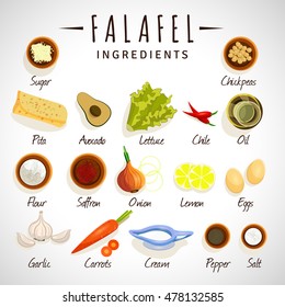 Vector illustration of ingredients for the falafel on white background