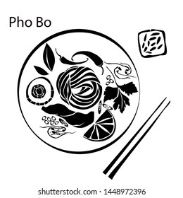 Vector illustration ingredients for vietnamese soup Pho bo isolated white Hand drawn  food elements 