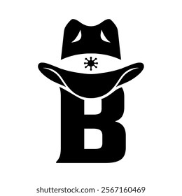 Vector illustration initial B with hat cowboy, Design element for logo, emblem, t shirt.