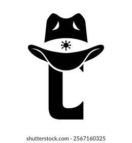 Vector illustration initial C with hat cowboy, Design element for logo, emblem, t shirt.