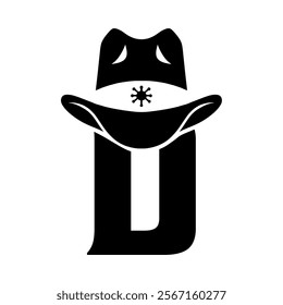 Vector illustration initial D with hat cowboy, Design element for logo, emblem, t shirt.