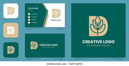 vector illustration of initial D and leaf logo design with line style, luxury, classy, ​​fashion