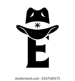 Vector illustration initial E with hat cowboy, Design element for logo, emblem, t shirt.