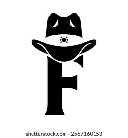 Vector illustration initial F with hat cowboy, Design element for logo, emblem, t shirt.