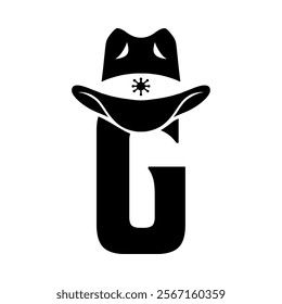 Vector illustration initial G with hat cowboy, Design element for logo, emblem, t shirt.