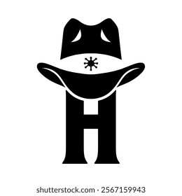 Vector illustration initial H with hat cowboy, Design element for logo, emblem, t shirt.